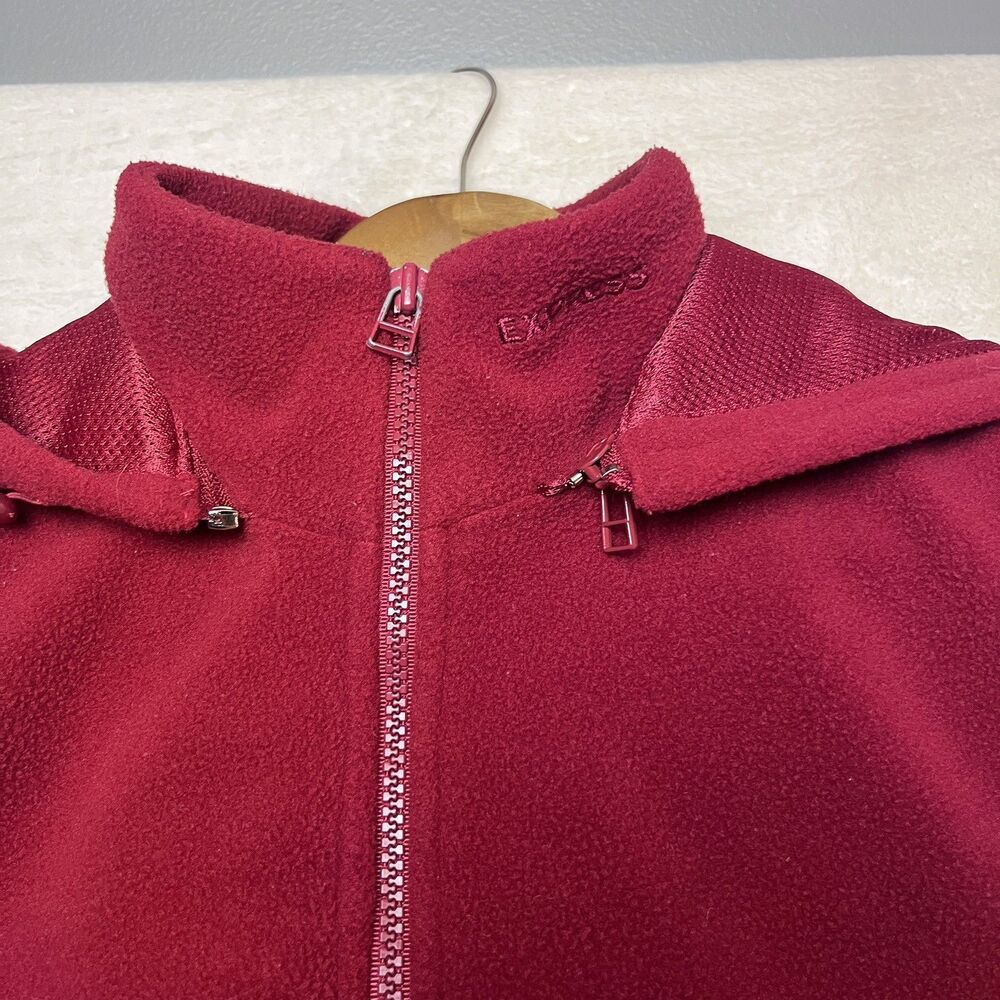 Vintage Y2K Express World Brand Fleece Vest Womens S Hooded Red 90’s Gorpcore - Picture 9 of 16